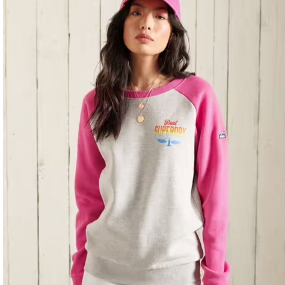 SuperDry Japan Real1 Soft Cotton-Blend Rainbow Fade Round-Neck Sweatshirt | Sz 6